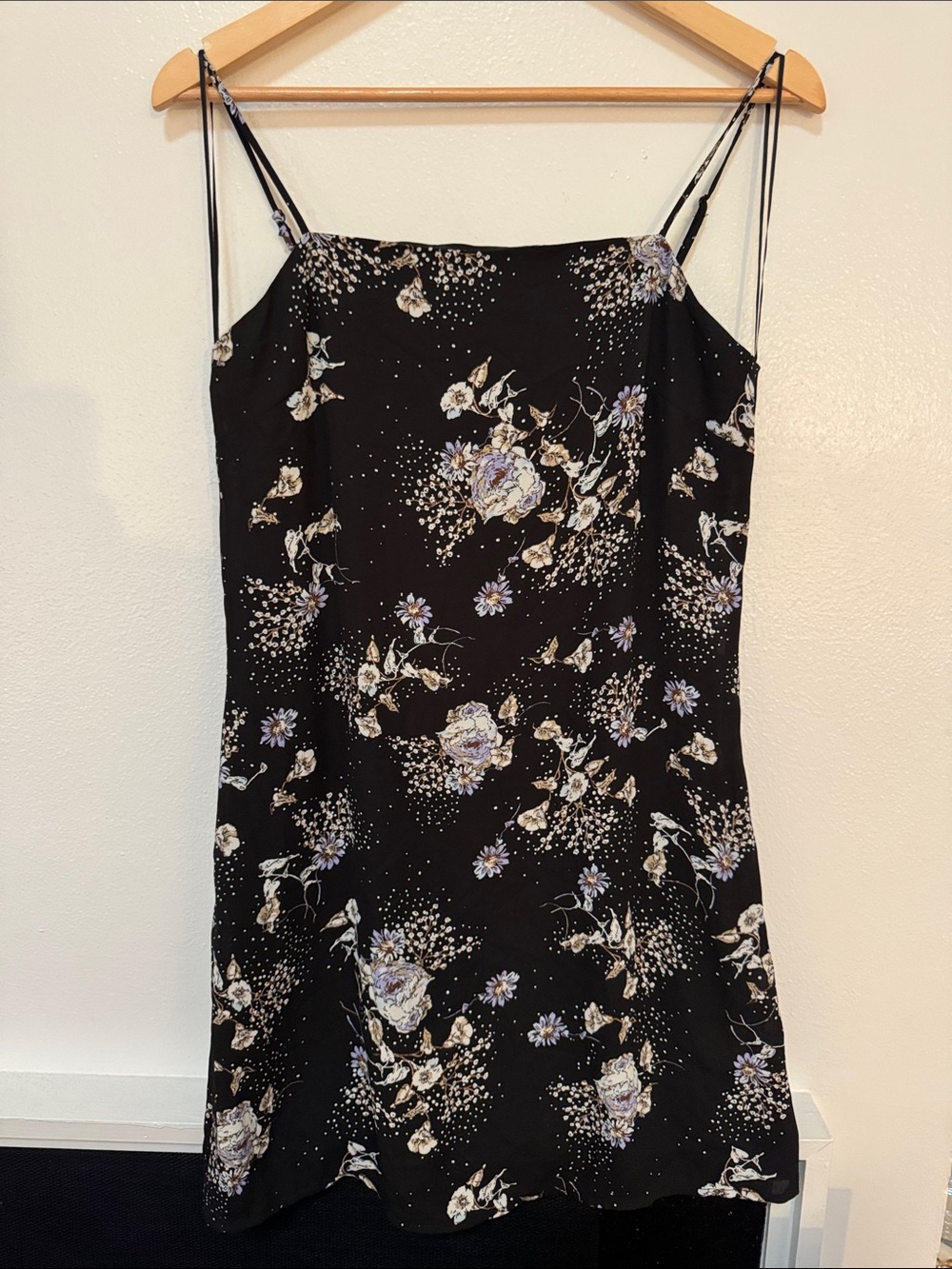 miami Black Floral Mini Dress with Lavender and Cream Accents
